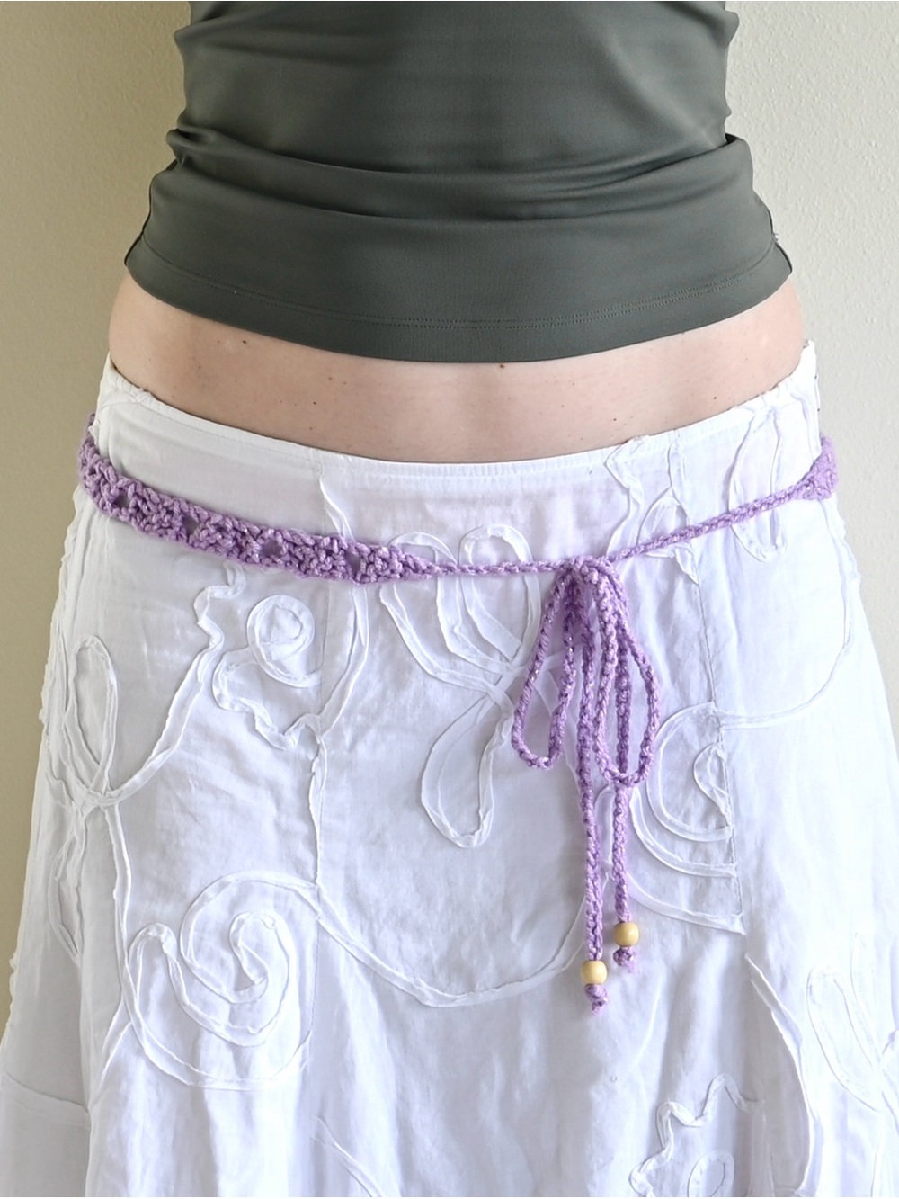Handmade Lavender Crochet Waist Belt Ties Wood Beads